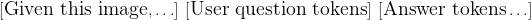 \large{[\text{Given this image},\ldots]}\ [\text{User question tokens}]\ [\text{Answer tokens} \ldots]