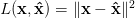 L(\mathbf{x}, \mathbf{\hat{x}}) = \Vert \mathbf{x} - \mathbf{\hat{x}}\Vert^2 L(\mathbf{x}, \mathbf{\hat{x}}) = \Vert \mathbf{x} - \mathbf{\hat{x}}\Vert^2