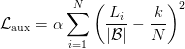 mathcal{L}_text{aux} = alpha displaystylesumlimits_{i=1}^N left( dfrac{L_i}{|mathcal{B}|} - dfrac{k}{N} right)^2