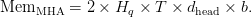 \text{Mem}_{\text{MHA}} =2 \times H_q \times T \times d_{\text{head}} \times b.