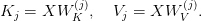 K_j = X W_K^{(j)},\quad V_j = X W_V^{(j)}.