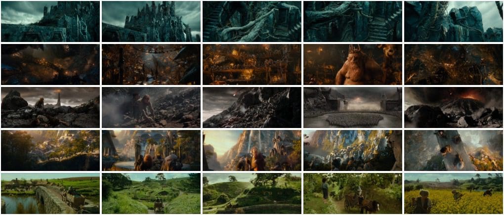 Figure 1: Our dataset of The Hobbit and Lord of the Rings screenshots. We have 25 total images of 5 different classes.