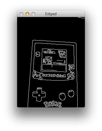Figure 3: Applying edge detection to our Game Boy image. Notice how we can clearly see the outline of the screen.