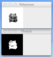Figure 2: Our Abra sprite is pictured at the top and the thresholded image on the bottom.