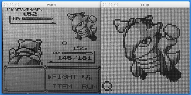 Figure 5: Performing a perspective transformation on the Game Boy screen and cropping out the Pokemon.