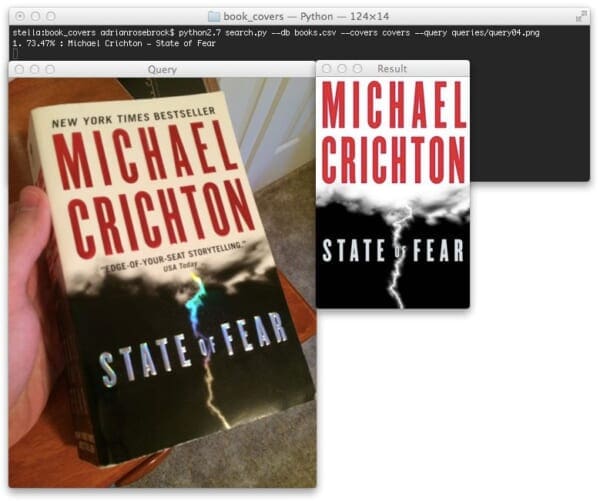 Figure 5: Applying keypoint detection and SIFT descriptors to recognize and identify book covers.