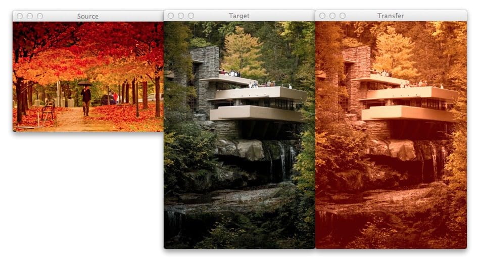 Figure 3: Using color transfer between images to create an autumn style effect on the output image.