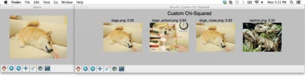 Figure 4: Applying my custom Chi-Squared function to compare histograms.