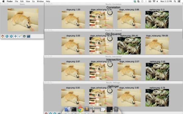 Figure 2: Comparing histograms using OpenCV, Python, and the cv2.compareHist function.