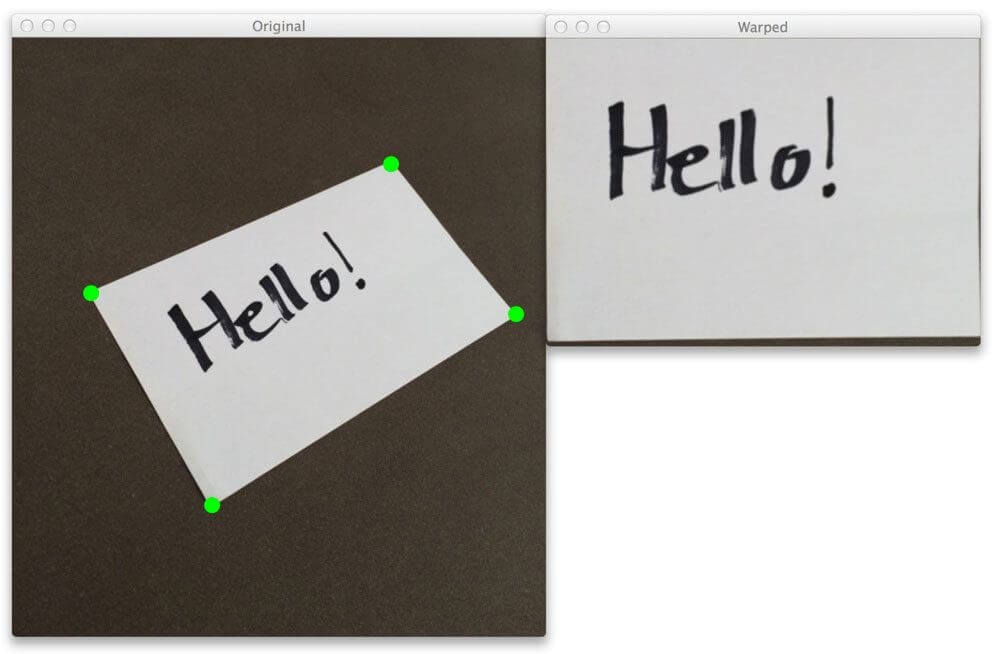 Figure 1: Applying an OpenCV perspective transform to obtain a "top-down" view of an image.