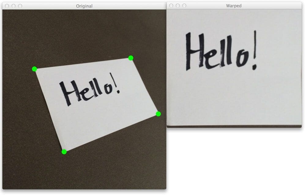 Figure 2: Applying an OpenCV perspective transform to warp the image and obtain a top-down view.