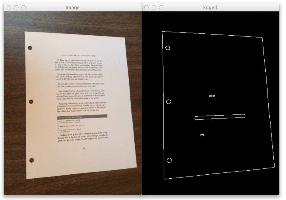 Figure 4: Applying edge detection to scan a document using computer vision.