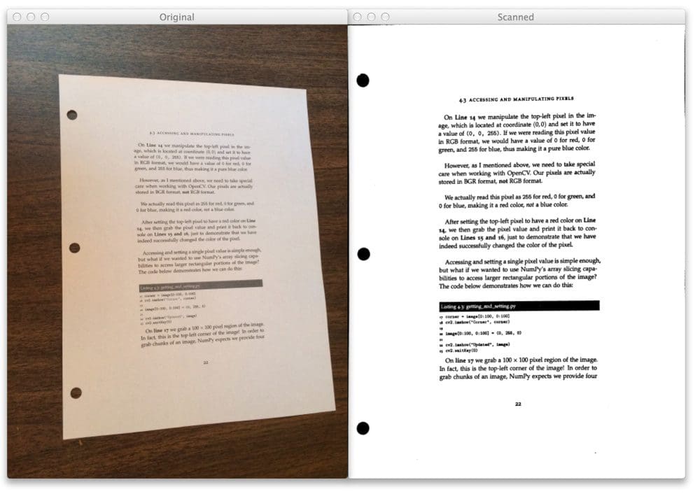 Figure 6: On the left we have our original image. And on the right, we can see the scanned version. The scan is successful!