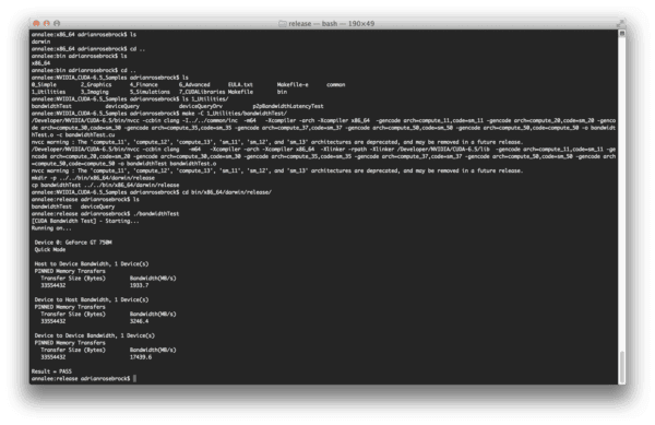 The deviceBandwidth test demonstrates that my GPU is behaving correctly