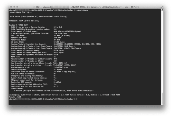 Running deviceQuery on the g2.2xlarge EC2 instance