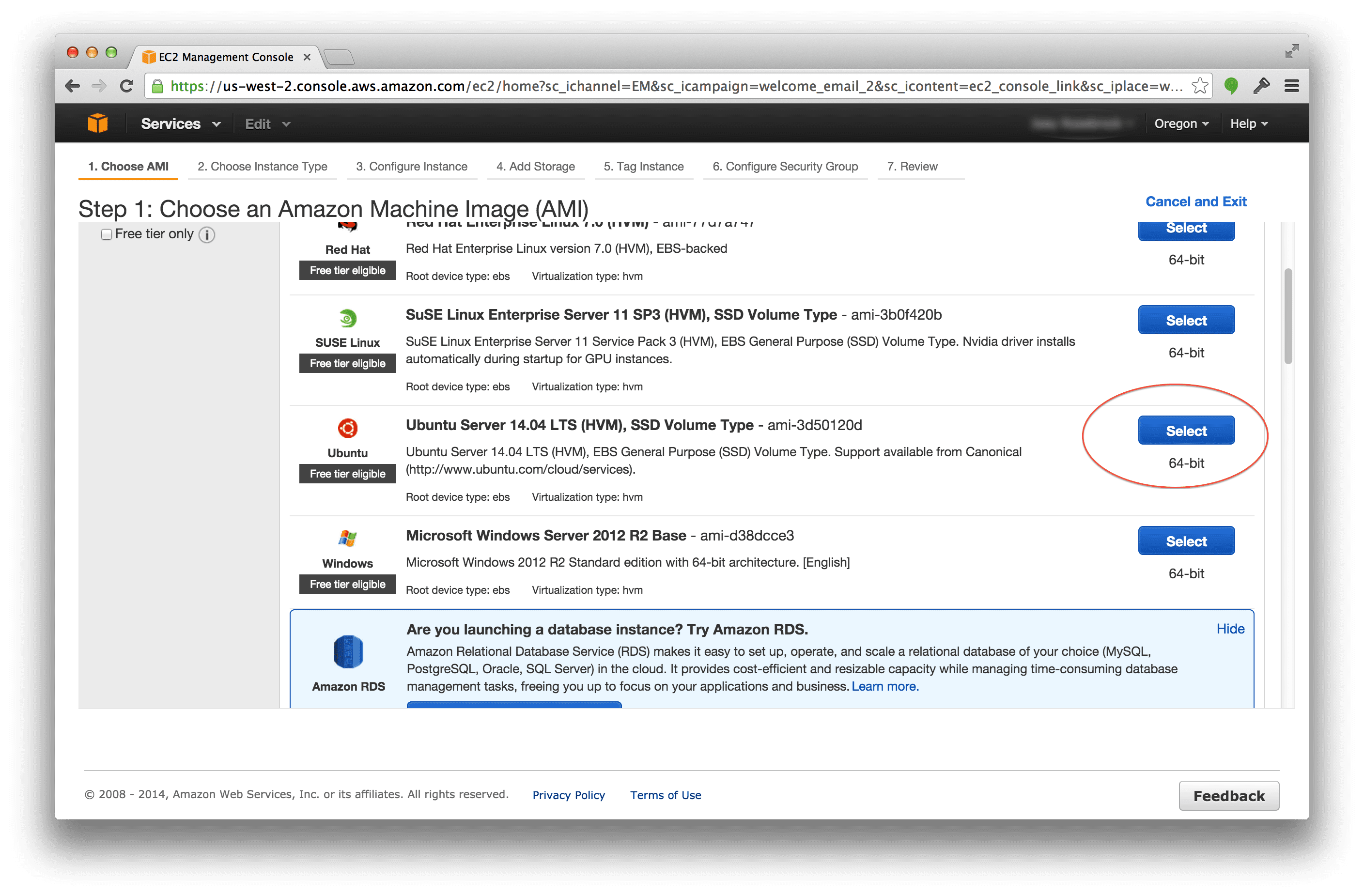Select an Amazon EC2 OS