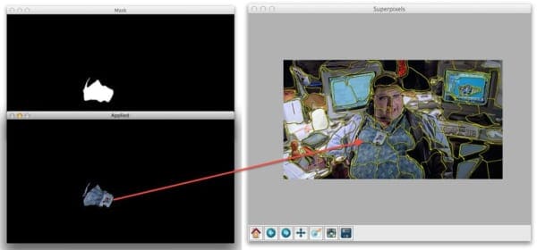 Applying superpixel segmentation and exploring the shirt and ID badge segment.
