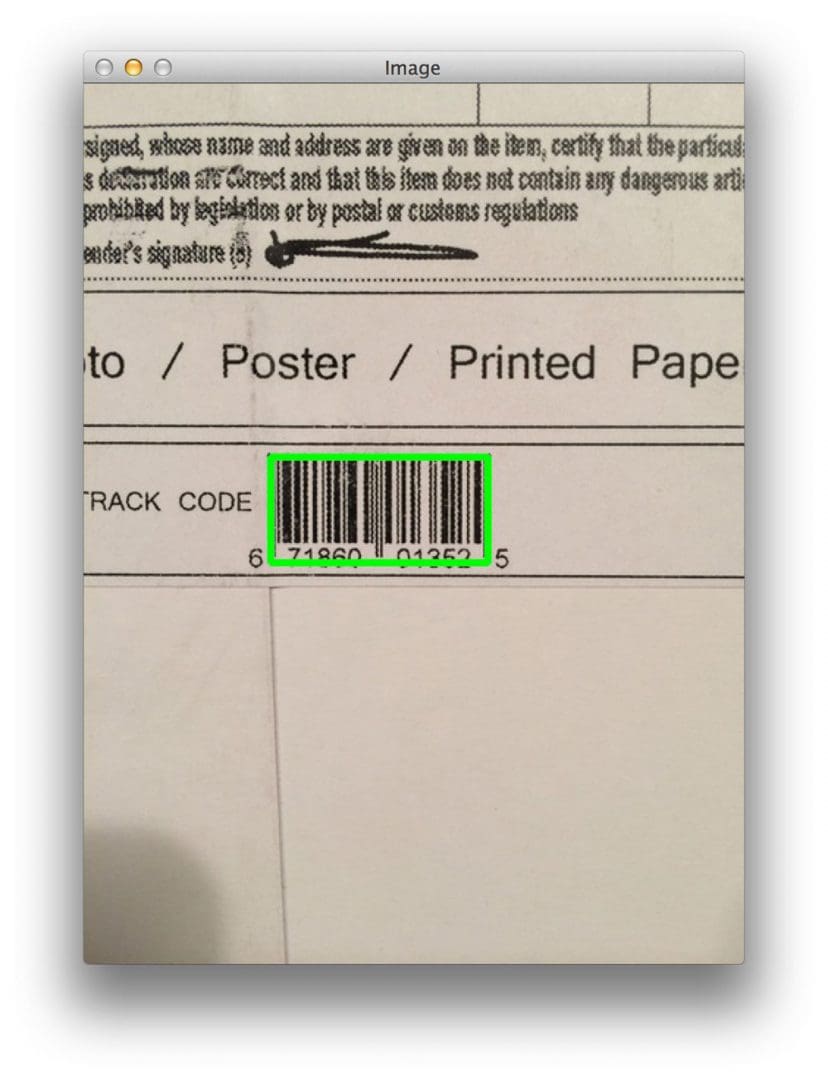 Figure 10: Detecting the barcode on a package using computer vision and image processing.