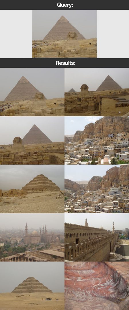 Figure 18: Search our vacation image dataset for pictures of the pyramids and Egypt.