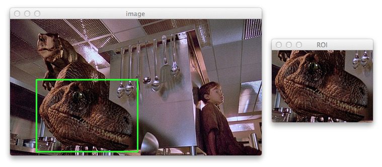 Figure 4: Another example of cropping our image, this time extracting the Velociraptor head from the image.