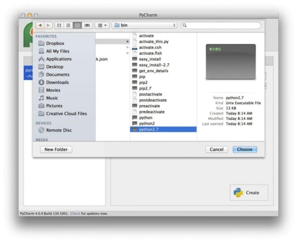 Figure 3: Selecting the pyimagesearch Python binary.