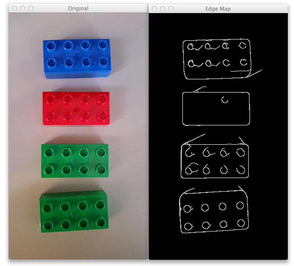 Figure 1: (Left) Our original image. (Right) The edge map of the Lego bricks.