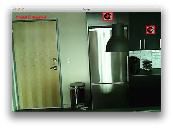 Figure 5: Our Python + OpenCV script has been able to successfully detect the targets in our video stream.
