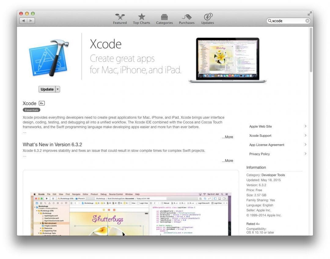 Figure 1: Installing Xcode on your OSX system.