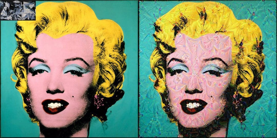 Figure 3: Andy Warhol's Marilyn Monroe guided using Picasso's Guernica.