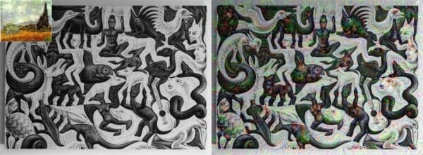 Figure X: MC Esher's Mosaic II guided by Vincent van Gogh's Wheat Field with Cypresses.