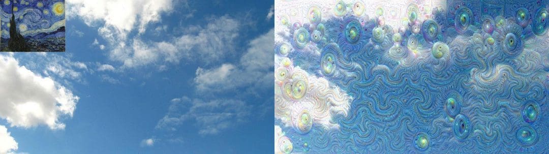 Figure 1: An example of applying guided dreaming using Starry Night and a cloud image.