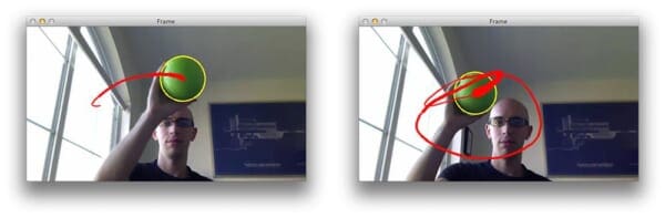 Figure 1: An example of a short contrail (buffer=32) on the left, and a longer contrail (buffer=128) on the right. Notice that as the size of the buffer increases, so does the length of the contrail.