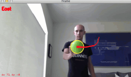 Figure 2: Successfully tracking the green ball as it's moving north.