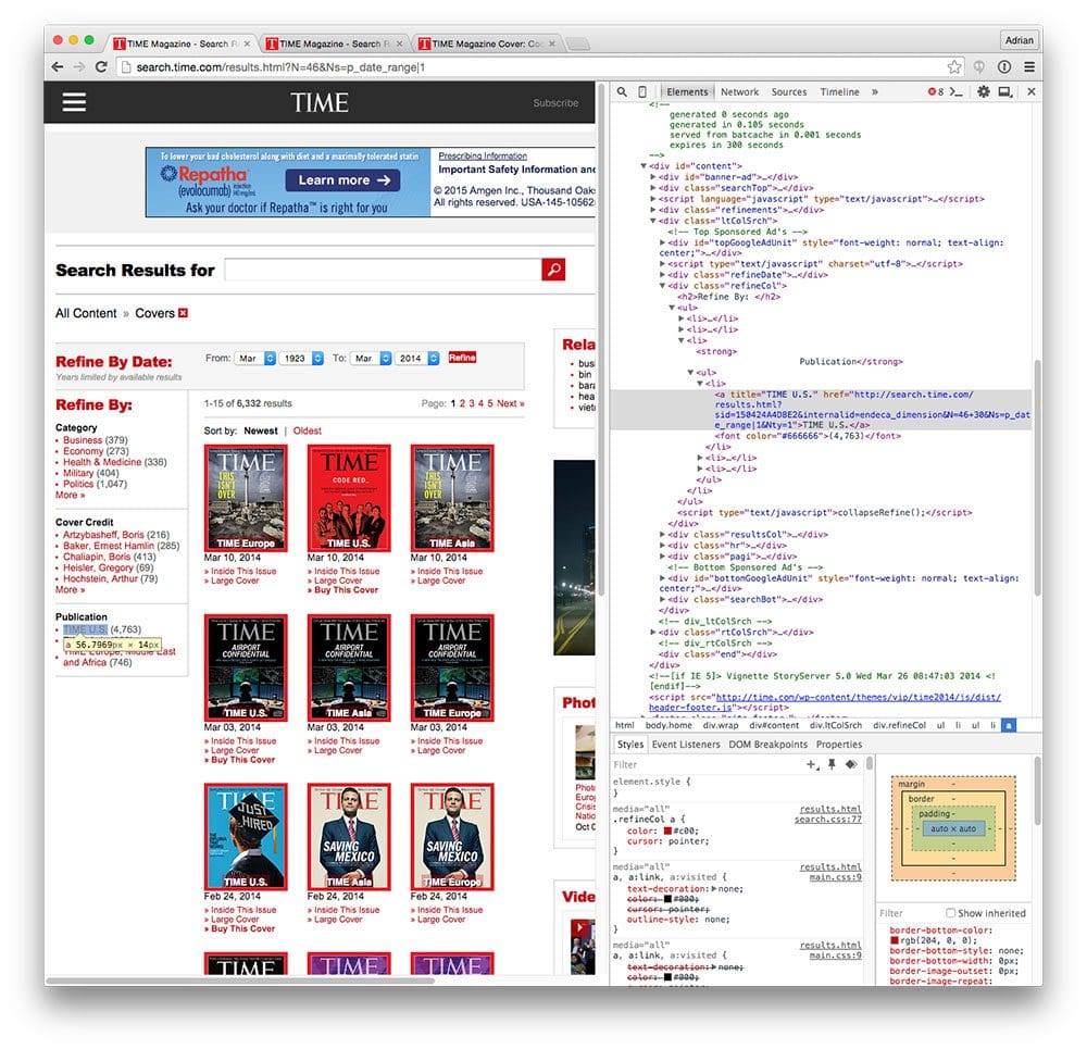 Figure 2: Utilizing Chrome's Developer tools to navigate the DOM.