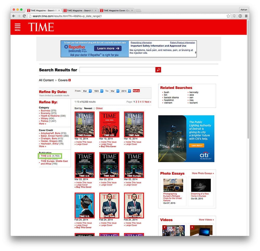 Figure 1: The first step in our scraper is to access the "TIME U.S." page.