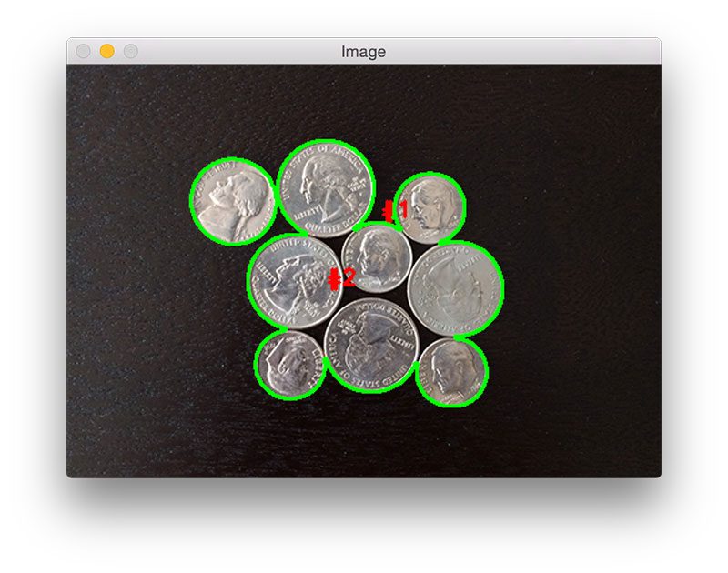 Figure 4: The output of our simple image processing pipeline. Unfortunately, our results are pretty poor -- we are not able to detect each individual coin.