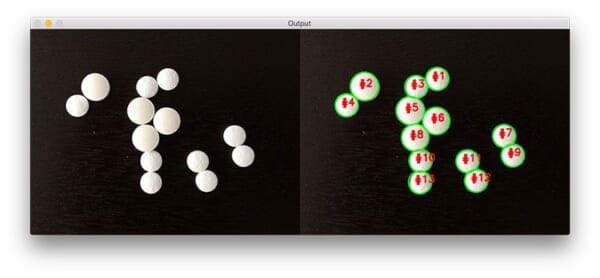 Figure 11: Applying the watershed algorithm with OpenCV to count the number of pills in an image.