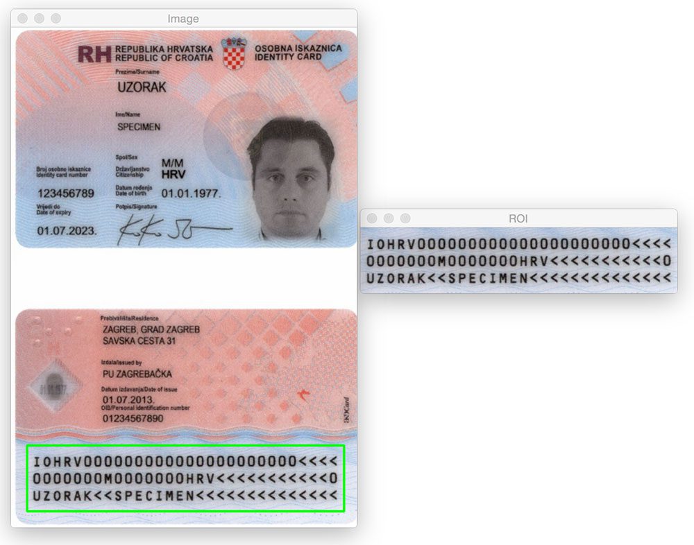 Figure 10: Again, we are able to detect the MRZ in the passport scan using basic image processing techniques.
