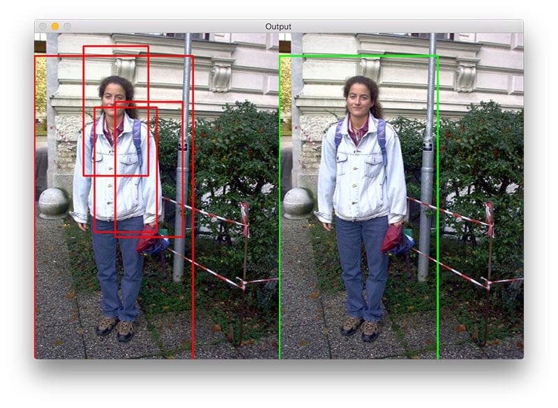 Figure 4: A second example demonstrating non-maxima suppression in action.