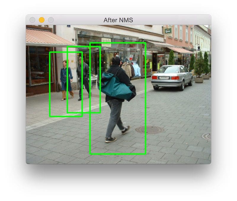 Figure 7: Detecting pedestrians outdoors, walking along the street.