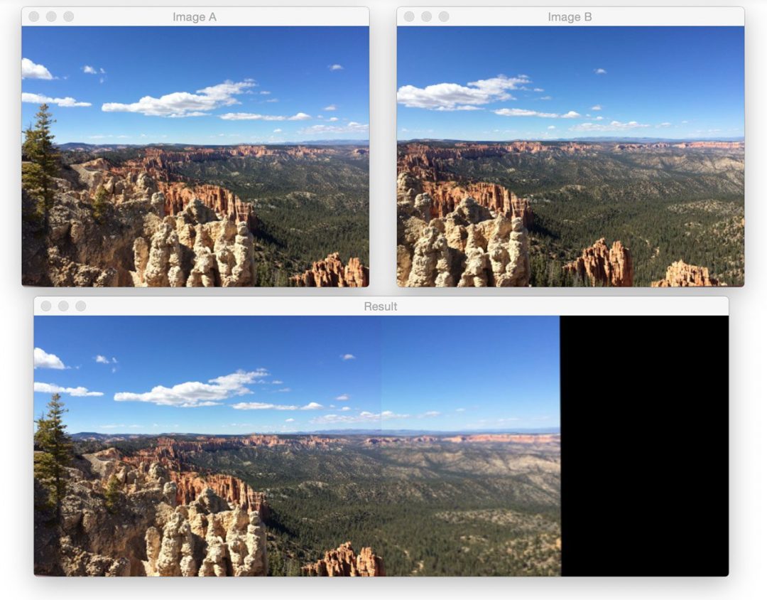 Figure 2: Constructing a panorama from our two input images.
