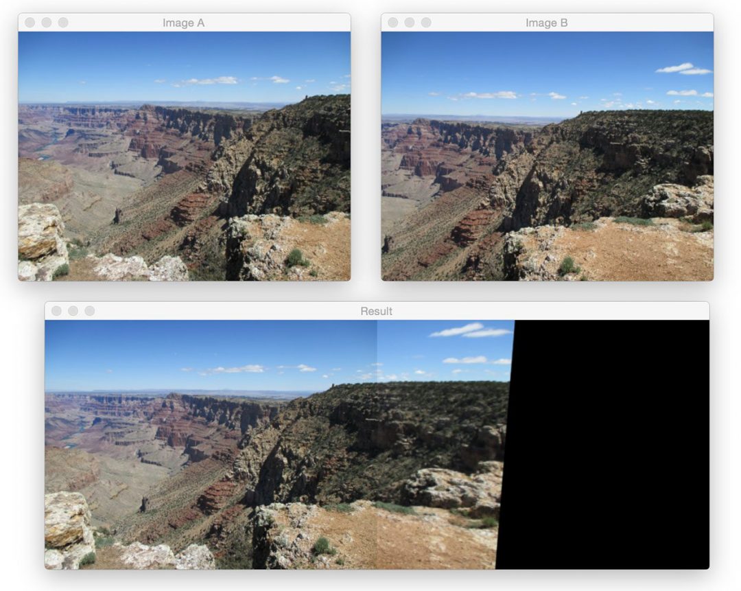 Figure 4: Applying image stitching and panorama construction using OpenCV.