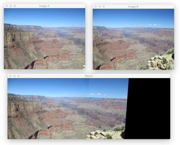 Figure 5: Using image stitching to build a panorama using OpenCV and Python.