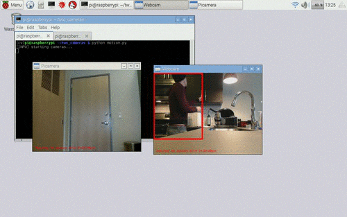 Figure 4: An example of applying motion detection to multiple cameras using the Raspberry Pi, OpenCV, and Python.