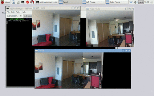 Figure 4: Applying motion detection on a panorama constructed from multiple cameras on the Raspberry Pi, using Python + OpenCV.