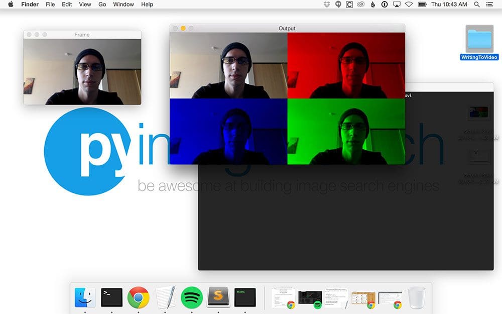 Figure 2: Reading frames from video stream, modifying them, and writing them to video file with OpenCV.