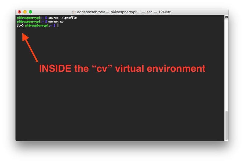 Figure 2: Make sure you see the "(cv)" text on your prompt, indicating that you are in the cv virtual environment.