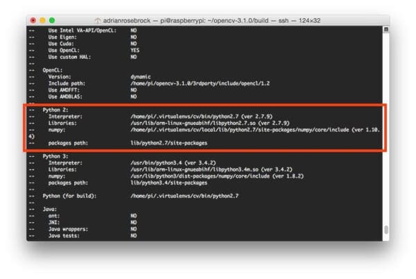 Figure 4: Ensuring that Python 2.7 will be used when compiling OpenCV 3 for Raspbian Jessie on the Raspberry Pi 3.