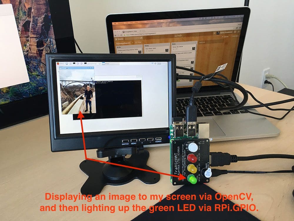 Figure 4: Loading an image to my screen using OpenCV and then lighting up the green LED using GPIO.
