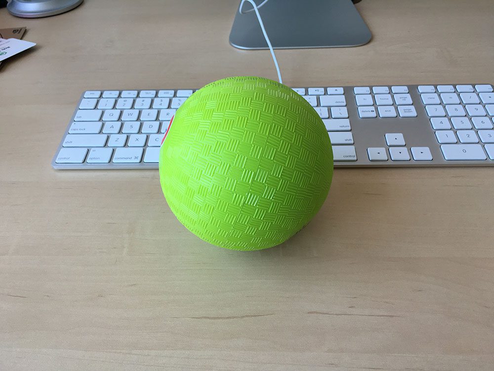 Figure 1: The green ball we will be detecting in our video stream. If the ball is found, we'll trigger an alarm by buzzing the buzzer and lighting up the green LED light.